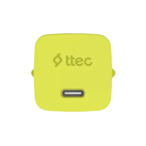 ttec SmartCharger GAN 45W PD Travel Fast Charger+ USB-C - USB-C 3A Cable Neon Yellow (2SCG45CNS) (TTEC2SCG45CNS)