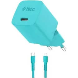 TTEC Φορτιστής GaN με Θύρα USB-C και Καλώδιο USB-C - USB-C 45W Power Delivery Neon Blue (SmartCharger)