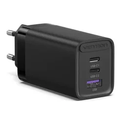 Vention Φορτιστής Χωρίς Καλώδιο GaN με Θύρα USB-A και 2 Θύρες USB-C 65W Quick Charge 3.0 / Power Delivery Μαύρος (FEDB0-EU)