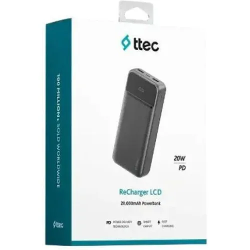 ttec ReCharger LCD 20.000mAh PD 20W Powerbank Black (2BB268S) (TTEC2BB268S)