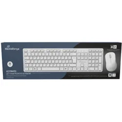 MediaRange Wireless Keyboard and Mouse Set, QWERTY (GR), Function Keys, 3-Button Mouse,1.200 dpi, Symmetrical, Dongle, White (MROS278-GR)
