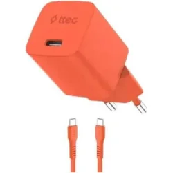 TTEC Φορτιστής GaN με Θύρα USB-C και Καλώδιο USB-C - USB-C 45W Power Delivery Neon Orange (SmartCharger)