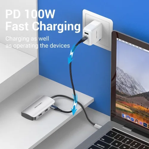 VENTION Type-C to USB 3.0x4/PD 100W Hub 0.15M Gray Aluminum Alloy Type (TNBHB) (VENTNBHB)
