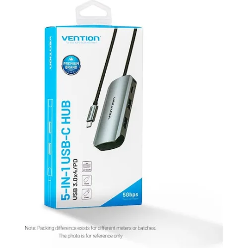 VENTION Type-C to USB 3.0x4/PD 100W Hub 0.15M Gray Aluminum Alloy Type (TNBHB) (VENTNBHB)