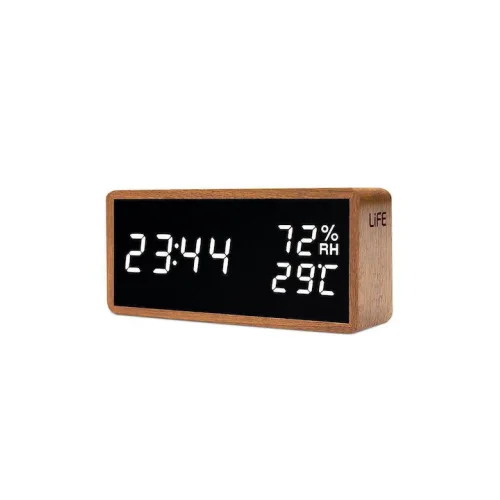 Life Noble Sapele Επιτραπέζιο Ψηφιακό Ρολόι LED Ξύλινο με Ξυπνητήρι Καφέ