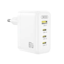 XO Φορτιστής Χωρίς Καλώδιο GaN με Θύρα USB-A και 3 Θύρες USB-C 67W Quick Charge 3.0 Λευκός (CE39)