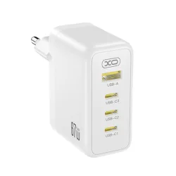 XO Φορτιστής Χωρίς Καλώδιο GaN με Θύρα USB-A και 3 Θύρες USB-C 67W Quick Charge 3.0 Λευκός (CE39)