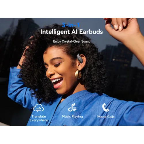 Bluetooth ακουστικά handsfree με τεχνολογία ΑΙ για αυτόματη μετάφραση ομιλίας, σε μαύρο χρώμα