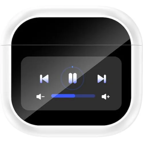 Bluetooth ακουστικά handsfree με θήκη φόρτισης και οθόνη, σε λευκό χρώμα