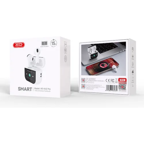 Bluetooth ακουστικά handsfree με θήκη φόρτισης και οθόνη, σε λευκό χρώμα
