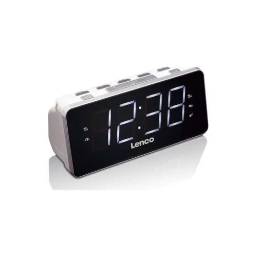 Lenco CR-18 Επιτραπέζιο Ψηφιακό Ρολόι LED Πλαστικό με Ξυπνητήρι & Ραδιόφωνο Λευκό CR-18
