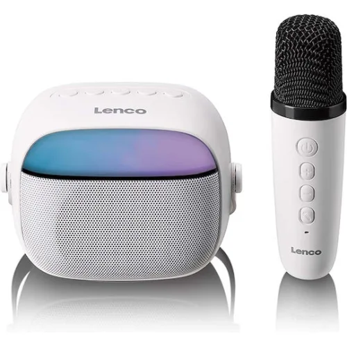 Lenco Ηχείο Karaoke με Ασύρματο Μικρόφωνο και Εφέ Φωτισμού BTC-020 BTC-020WH Λευκό