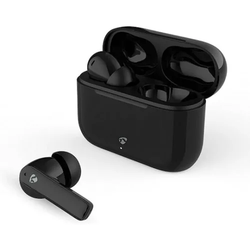 Bluetooth ακουστικά handsfree με θήκη φόρτισης και λειτουργία environmental noise cancelling (ENC), σε μαύρο χρώμα.