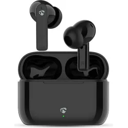 Bluetooth ακουστικά handsfree με θήκη φόρτισης και λειτουργία environmental noise cancelling (ENC), σε μαύρο χρώμα.