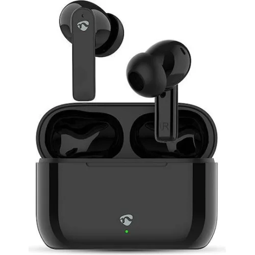Bluetooth ακουστικά handsfree με θήκη φόρτισης και λειτουργία environmental noise cancelling (ENC), σε μαύρο χρώμα.