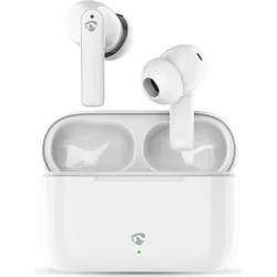 Bluetooth ακουστικά handsfree με θήκη φόρτισης και λειτουργία environmental noise cancelling (ENC), σε λευκό χρώμα.