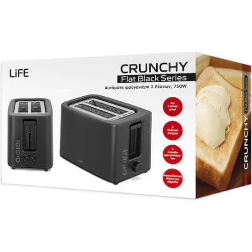 Life Crunchy Φρυγανιέρα 2 Θέσεων 750W ΜαύρηΚωδικός: 221-0444