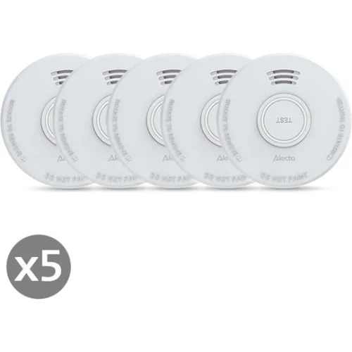 Alecto Sd110 X5 Φωτοηλεκτρικός Ανιχνευτής Καπνού Σειρήνα 85db Ειδοποίηση Χαμηλής Μπαταρίας Συσκευασία 5 Τεμαχίων
