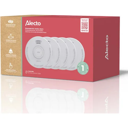 Alecto Sd110 X5 Φωτοηλεκτρικός Ανιχνευτής Καπνού Σειρήνα 85db Ειδοποίηση Χαμηλής Μπαταρίας Συσκευασία 5 Τεμαχίων