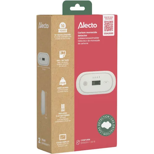 Alecto Carbon Monoxide Detector Lcd Screen 85 Db Powerful Alarm White