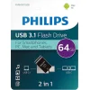 Philips 2-in-1 64GB USB 3.1 Stick με σύνδεση USB-C Μαύρο (PHUSB64G2IN1OTGGU3C) (PHIPHUSB64G2IN1OTGGU3C)