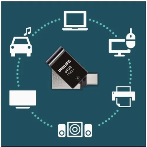 Philips 2-in-1 64GB USB 3.1 Stick με σύνδεση USB-C Μαύρο (PHUSB64G2IN1OTGGU3C) (PHIPHUSB64G2IN1OTGGU3C)