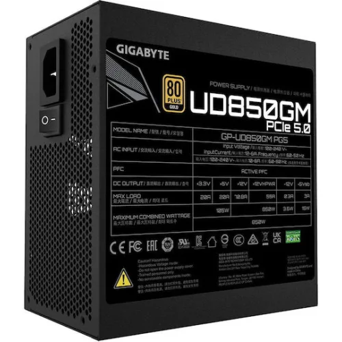 GIGABYTE Power Supply 850W Ultra Durable Fully Modular  80+Plus GOLD Main Japanese capacitors