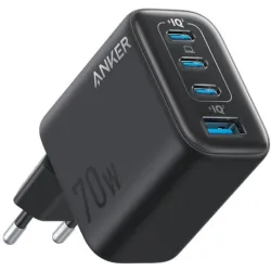 Anker Φορτιστής Χωρίς Καλώδιο με Θύρα USB-A και 3 Θύρες USB-C 70W Power Delivery Μαύρος (Zolo)
