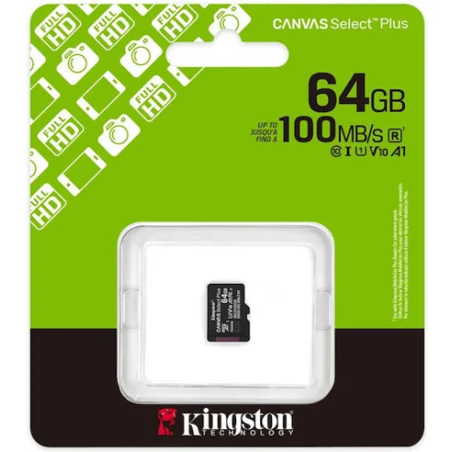 KINGSTON Memory Card MicroSD Canvas Select Plus SDCS3/64GBSP, Class 10