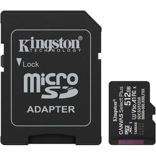 KINGSTON Memory Card MicroSD Canvas Select Plus SDCS3/512GB, Class 10, SD Adapter