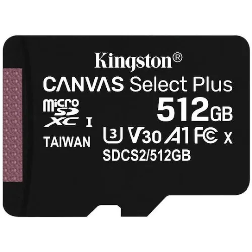 KINGSTON Memory Card MicroSD Canvas Select Plus SDCS3/512GB, Class 10, SD Adapter