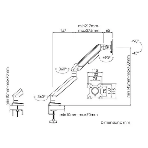 ANDA SEAT Monitor ARM / Stand A6D BLACK-WHITE, Weight Capacity: 2-9kg
