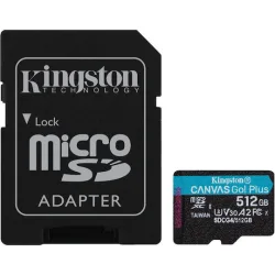 Kingston Canvas Go Plus SDXC 512GB U3 V30 A2 UHS-I 200MB/s με αντάπτορα