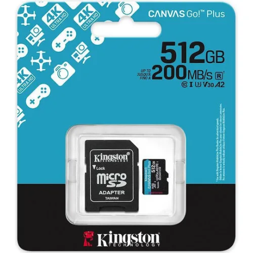 KINGSTON Memory Card SDCG4/512GB Canvas Go PLUS Class 10, UHS-I, U3, V30, A2