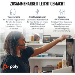 Poly Blackwire 3220 Stereo USB-C Headset +USB-C/A Adapter - 93S87AA