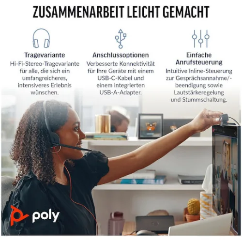 Poly Blackwire 3220 Stereo USB-C Headset +USB-C/A Adapter - 93S87AA
