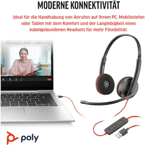 Poly Blackwire 3220 Stereo USB-C Headset +USB-C/A Adapter - 93S87AA