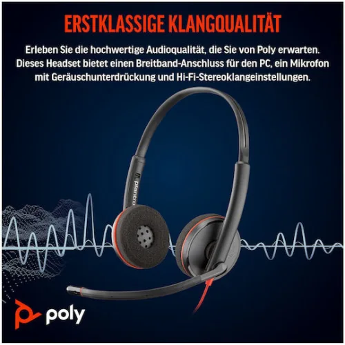 Poly Blackwire 3220 Stereo USB-C Headset +USB-C/A Adapter - 93S87AA