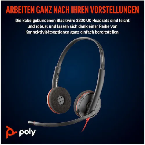 Poly Blackwire 3220 Stereo USB-C Headset +USB-C/A Adapter - 93S87AA
