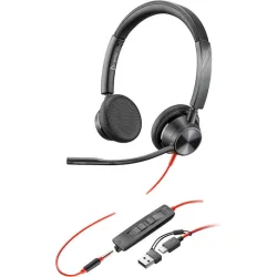 Poly Blackwire 3325 Stereo USB-C Headset +3.5mm Plug +USB-C/A Adapter (8X221AA)