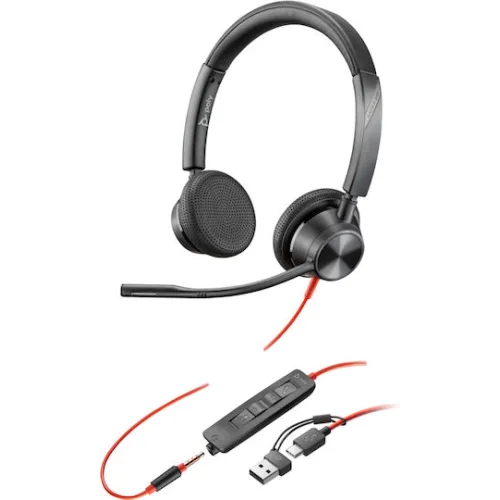 Poly Blackwire 3325 Stereo USB-C Headset +3.5mm Plug +USB-C/A Adapter (8X221AA)
