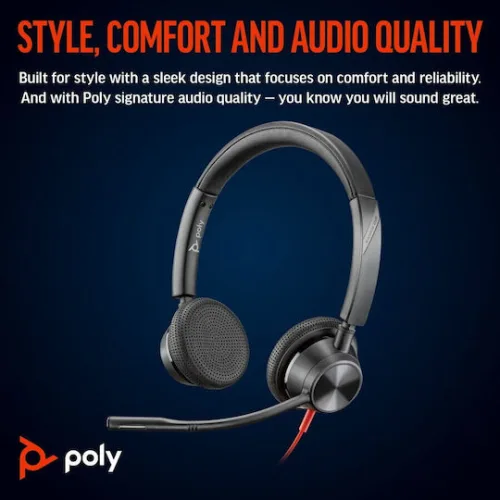 Poly Blackwire 3325 Stereo USB-C Headset +3.5mm Plug +USB-C/A Adapter (8X221AA)