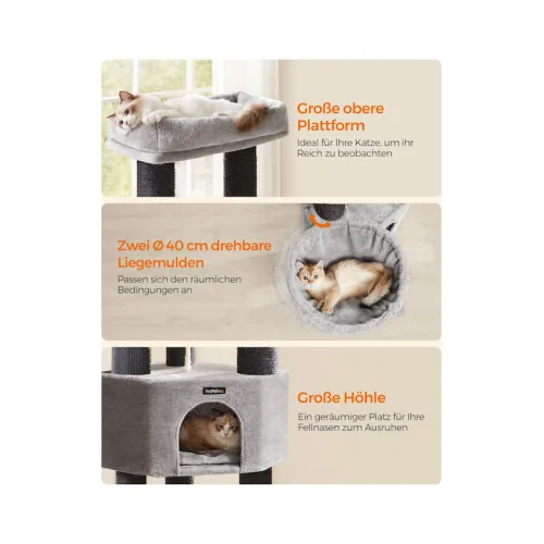Feandrea Cat Tower, Height 160 cm, for large Cats, Gray-Black (PCT003W01) (FEAPCT003W01)