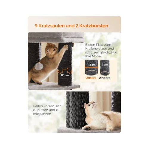 Feandrea Cat Tower, Height 160 cm, for large Cats, Gray-Black (PCT003W01) (FEAPCT003W01)