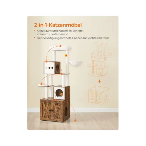 Feandrea Cat Tower With Litter box Height 185 cm, up to 2 cats (PCT15GYZ) (FEAPCT15GYZ)