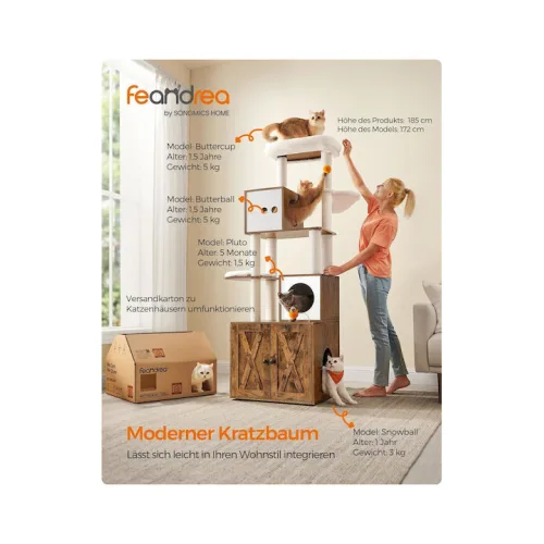 Feandrea Cat Tower With Litter box Height 185 cm, up to 2 cats (PCT15GYZ) (FEAPCT15GYZ)