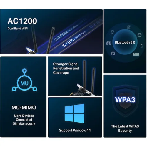 MERCUSYS κάρτα δικτύου WiFi & Bluetooth MA30E, AC1200, PCIe, Ver 1.0