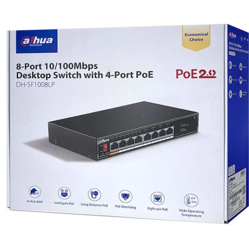 Dahua SF1008LP Unmanaged L2 PoE+ Switch με 8 Θύρες Ethernet