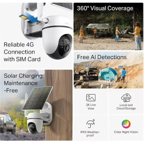 TP-LINK smart ηλιακή κάμερα Tapo C615G KIT, 2K/3MP, 4G, IP65, V1.0