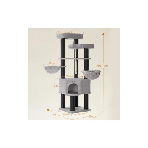 Feandrea Cat Tower XXl, Height 186.7 cm, up to 4 Cats, Σκούρο Γκρι & Μαύρο (PCT008G02) (FEAPCT008G02)